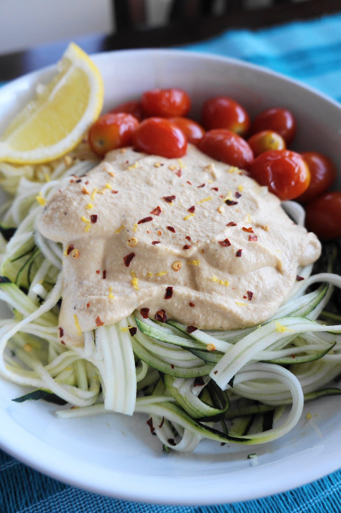 Zoodles with Lemon Cream Sauce & Roasted Tomatoes (V, GF) | Busy Girl Healthy World